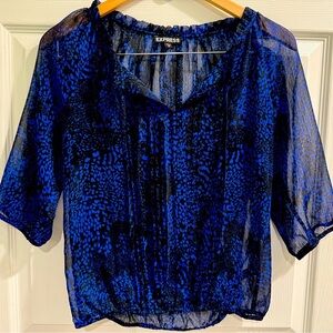 Express Women's Sheer Vibrant Blue Snakeskin Pattern Blouse